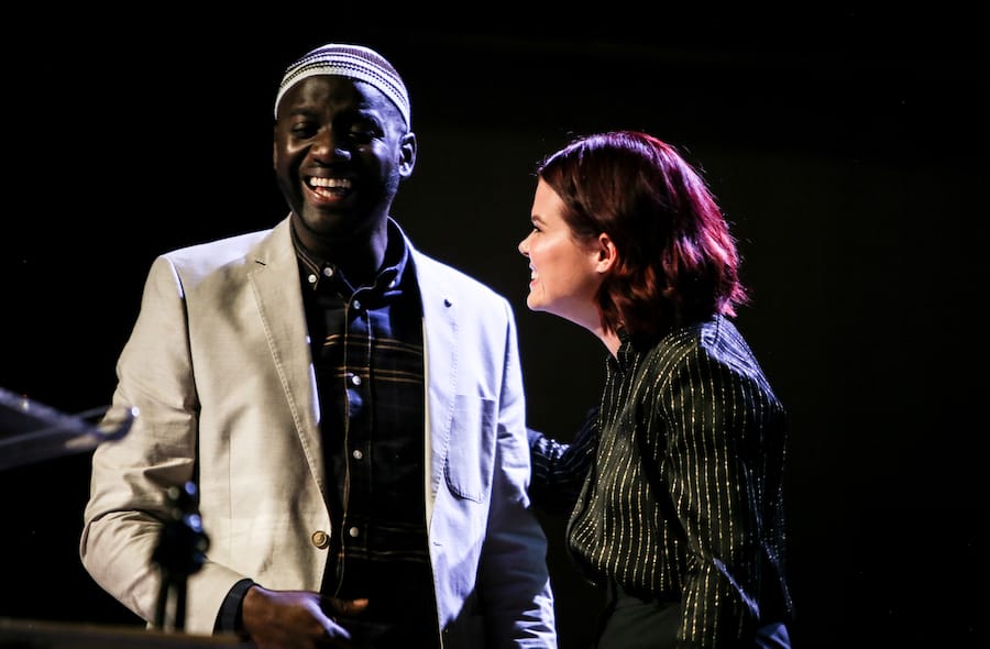 Seckou Keita being presented Musician of the Year by Blue Peter’s Lindsey Russell